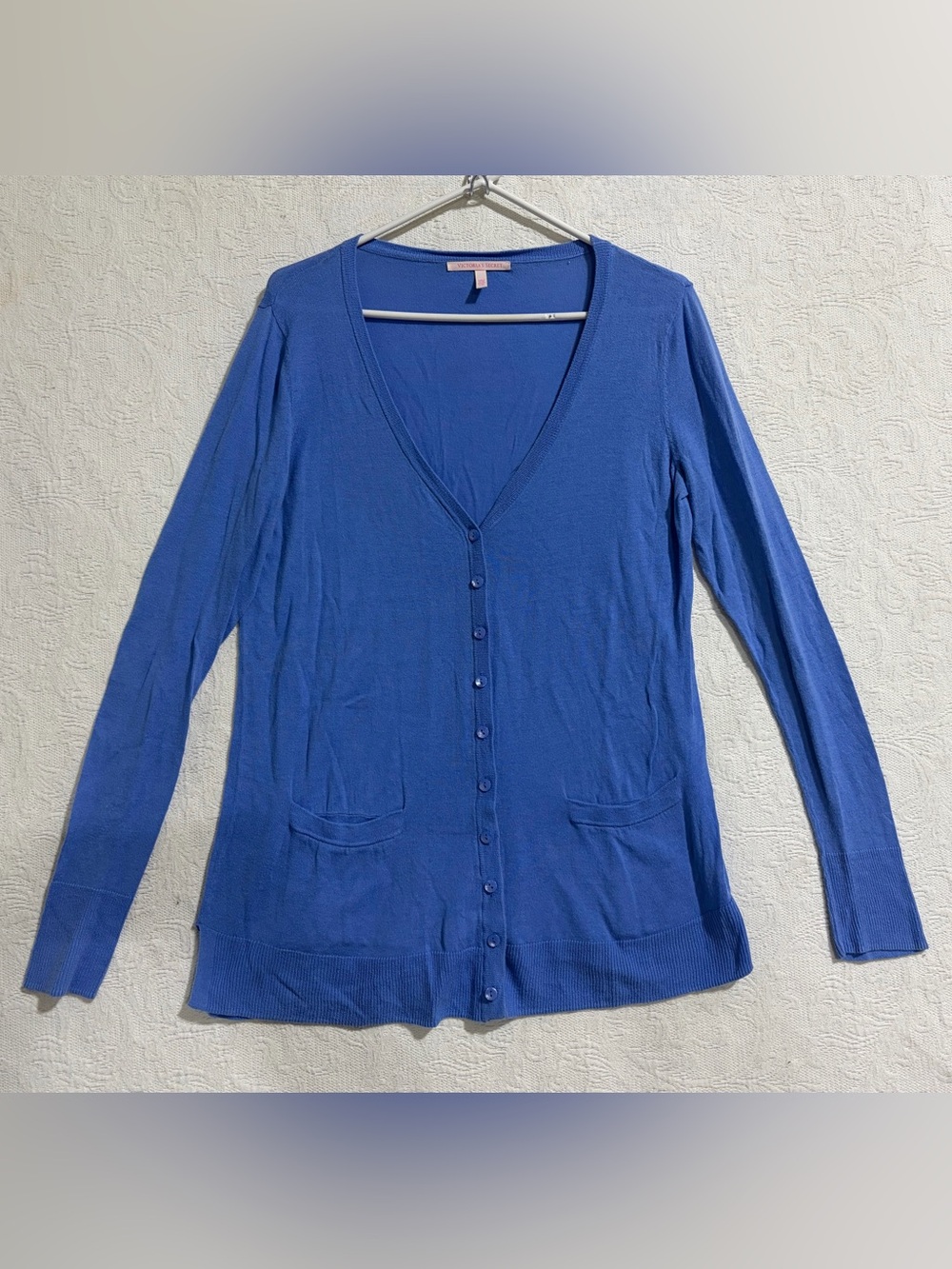 Victoria's Secret  Blue Semi-Sheer Button Front Long Sleeve Cardigan Size L